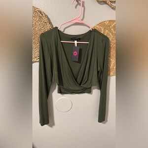 NWT- Final Touch Deep Green Long Sleeve Crop Top